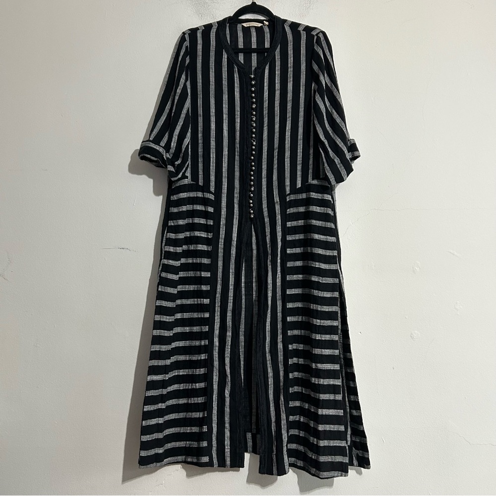 Soft Surroundings Moroccan Topper Striped Black Midi Kimono Duster Coastal Beach